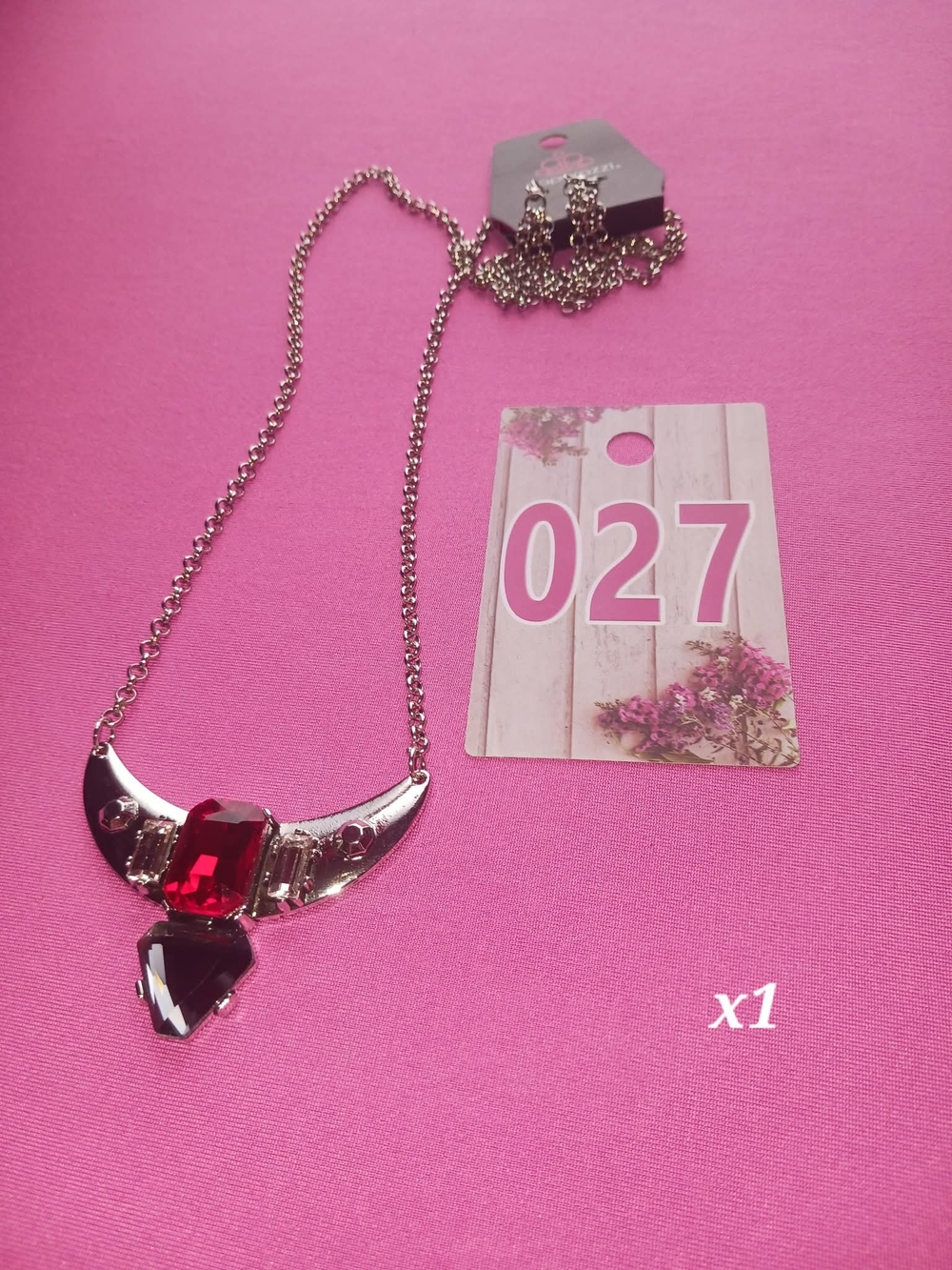 paparazzi Silver-Tone Necklace with Red and Black Stones